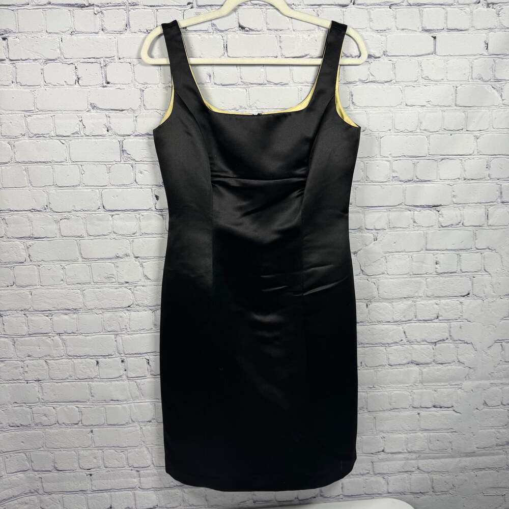 Talbots Petites Black Silk Shantung Square Neck Sheath Dress